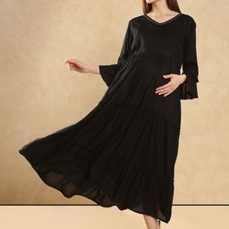 Aanyor Bell Sleeve Maternity Tiered Maxi Dress-image-32