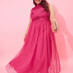 CURVY STREET Ethnic Motifs Net Maxi Dress-28