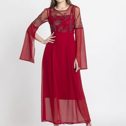 SHAYE Women Slit Sleeve Net Maxi Dress-image-24