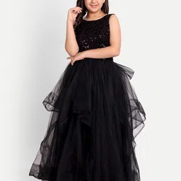 TILISM Girls Sequin Embellished Sleeveless Net Maxi Tiered Dress-12
