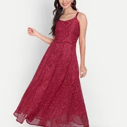 ISAM Red Floral Chiffon Maxi Dress-18
