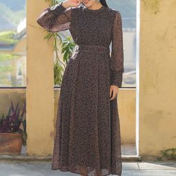 Juniper Black Floral Chiffon Maxi Dress-image-64