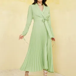 Styli Accordion Pleated Wrap Maxi Dress-image-54