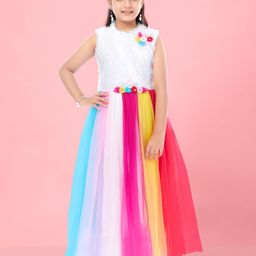BAESD Girls Colourblocked Round Neck Sleeveless Gathered Maxi Dress-picture-21