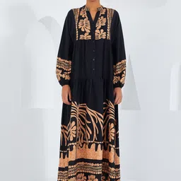 BIGDART Floral Printed Mandarin Collar Flared Maxi Dress-image-17