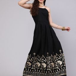 AKS Floral Embroidered Shoulder Strap Maxi Dress-picture-1