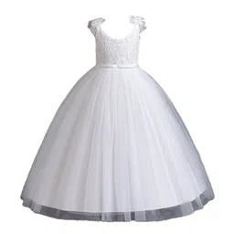StyleCast Girls White Self Design Gathered Balloon Maxi Dress-45