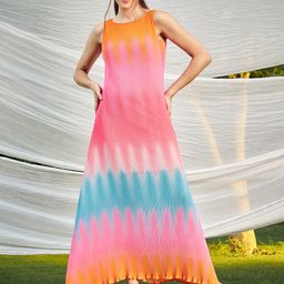 Athena Women Pink and Blue Tie and Dye Maxi Dress-picture-4