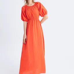 Urban Revivo Pure Cotton Styled Back Puff Sleeves Maxi Dress-picture-47