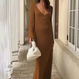 LULU & SKY Self Design V-Neck Maxi Dress-image-28
