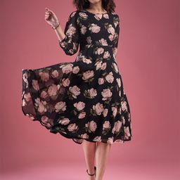 Deewa Floral Printed Georgette Keyhole Neck Fit & Flare Midi Dress-picture-29