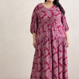 Femella Plus Size Floral Print Puff Sleeve Maxi Dress-image-56