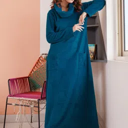 FEATHERS CLOSET Mock Neck Woollen Maxi Lounge Dress-image-48