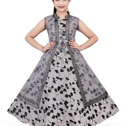 BAESD Girls Floral Printed Bow Embellished Net Maxi Dress-picture-18