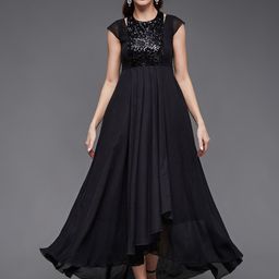 Miss Chase Embellished Fit & Flare PLeated Georgette Maxi Dress-picture-4
