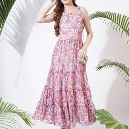 Fbella Floral Print Georgette Maxi Dress-image-7