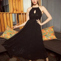 KASSUALLY Sparkle Foil Knitted Shoulder Straps Sleeveless Georgette Cut-Out Maxi Dress-image-25