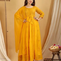 Virah Fashion Round Neck Embroidered Tie up Georgette Anarkali Kurta With Dupatta-image-95