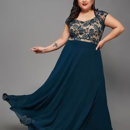 Miss Chase A+ Plus Size Self Design Lace Inserts Georgette Maxi Dress-picture-28