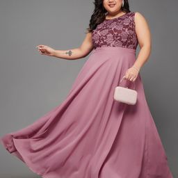 Miss Chase A+ Plus Size Round Neck Sleeveless Lace Overlaid Georgette Maxi Dress-image-12