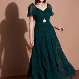 DressBerry Self Design Puff Sleeve Tiered Ruffled Maxi Dress-image-56
