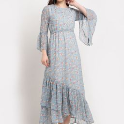 La Zoire Blue Floral Georgette Maxi Dress-image-43