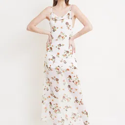 DODO & MOA Off White & Multicoloured Floral Printed Georgette Maxi Dress-image-66