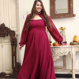 Swadeshi Shringaar High Neck Georgette Maxi Dress-10