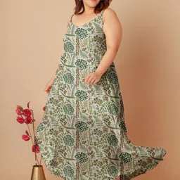 Zink Curve Ethnic Motifs Printed Shoulder Straps Maxi Dress-image-10
