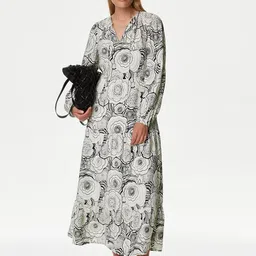 Marks & Spencer Floral Printed Tie-Up Neck Gathered A-Line Midi Dress-image-6
