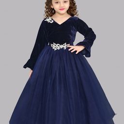 Pink Chick Bell Sleeves Embellished Velvet Fit & Flare Maxi Dress-picture-0