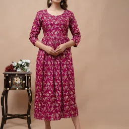 Shedika Ethnic Motifs Printed Maternity & Nursing Fit & Flare Midi Ethnic Dress-picture-24