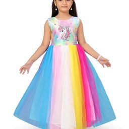 BAESD Unicorn Printed Net Fit & Flare Maxi Dress-4