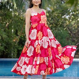 Ambraee Floral Printed Sleeveless Cotton Tiered Fit & Flare Maxi Dress-image-78
