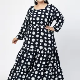 plusS Plus Size Navy Blue Geometric Print Maxi Dress-picture-9