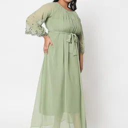 Curves by MISH Sea Green Plus Size Georgette Maxi Dress-image-81