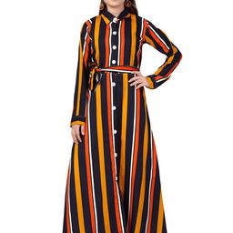 BAESD Striped Shirt Collar Maxi Shirt Style Dress-image-16