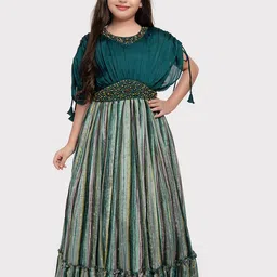 BETTY Girls Striped Gtahered Embellished Maxi Dress-picture-50