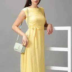 SHOWOFF Yellow Solid Maxi Dress-picture-9