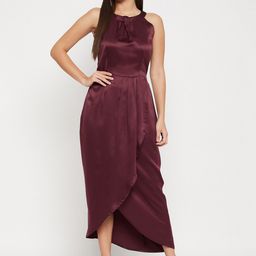 Color Cocktail Halter Neck Satin Maxi Dress-image-87