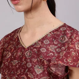 Anouk Ethnic Motifs Printed Flutter Sleeve Silk A-Line Maxi Dress image 4