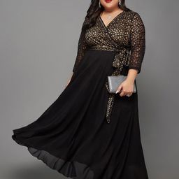 Miss Chase A+ Plus Size Floral Embellished Georgette V-Neck Flared Wrap Maxi Dress-picture-6