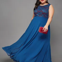Miss Chase A+ Plus Size Round Neck Sleeveless Georgette Floral Lace Fit & Flare Maxi Dress-image-67
