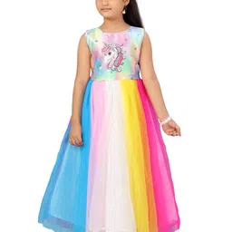 BAESD Unicorn Printed Net Fit & Flare Maxi Dress image 3