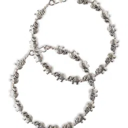 Digital Dress Room Silver-Plated Elephant Design German Silver Oxidised Anklets image 2