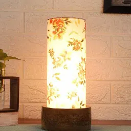 Red Floral Cotton Fabric Shade Table Lamp With Wood Base By New Era-picture-10