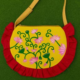 Multicolor Women Sling Bag Dual-Side Hand-Painted Sling Bag with Red Frills 400+ GSM+ Free Mangalsutra-image-44