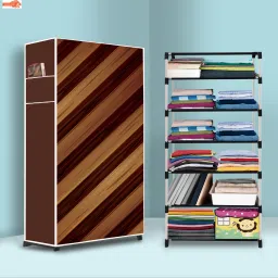 6 Shelf Foldable Collapsible Wardrobe Storage Organizer Almirah Cloth Rack PVC Collapsible Wardrobe-picture-12