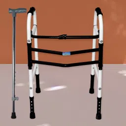 NEW FEATURES WHITE BLACK ADULT WALKER WITH WALKING STICK(BWS) Medical Reacher & Grabber-17