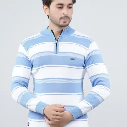 Men Striped Collared Neck Light Blue Sweater-image-33